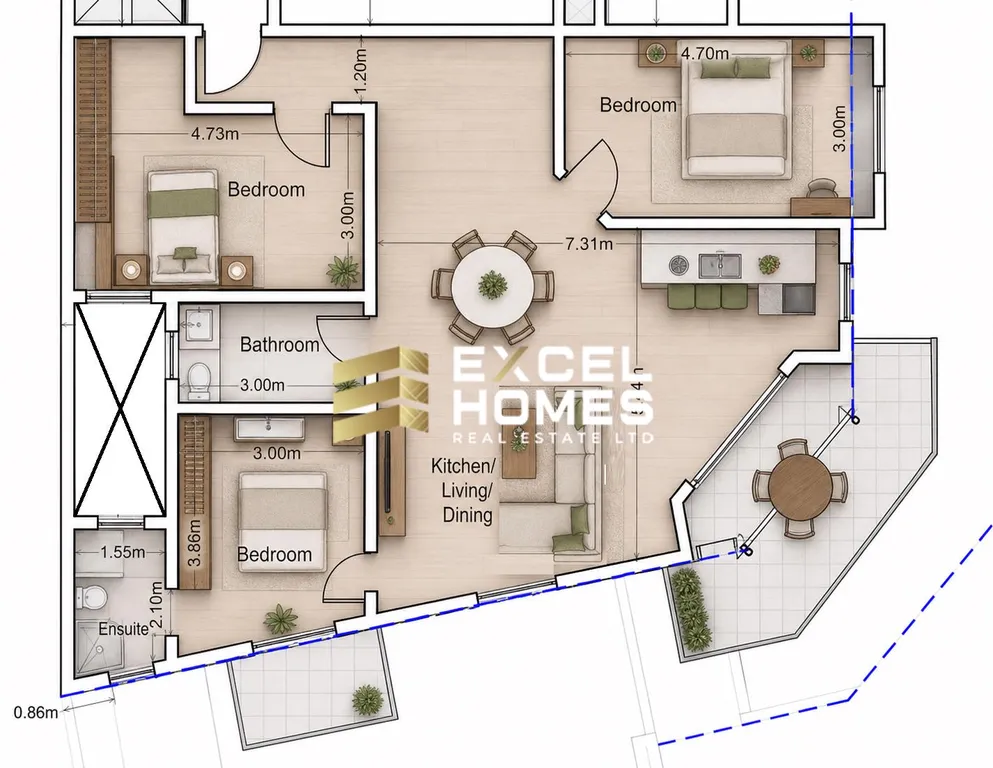 Luxurious 3 Bedroom Apartment in Birkirkara with Large Terrace - View 2
